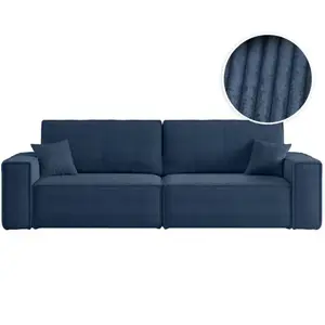 LOUNGITUDE Canapé droit 3 places FARAH convertible en velours côtelé - Bleu foncé pas cher