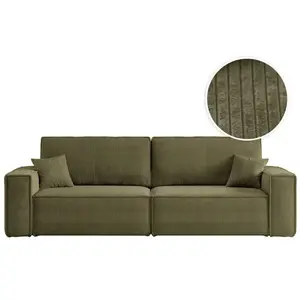 LOUNGITUDE Canapé droit 3 places FARAH convertible en velours côtelé - Vert kaki pas cher