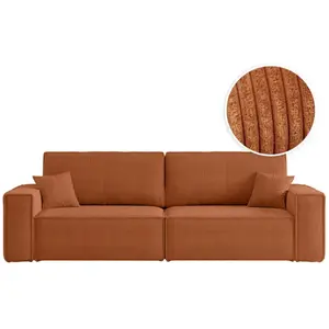 LOUNGITUDE Canapé droit 3 places FARAH convertible en velours côtelé - Terracotta pas cher