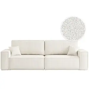 LOUNGITUDE Canapé droit 3 places FARAH convertible en tissu bouclette - Blanc pas cher