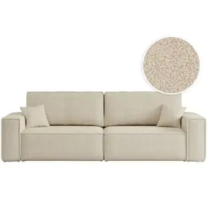 LOUNGITUDE Canapé droit 3 places FARAH convertible en tissu bouclette - Beige pas cher