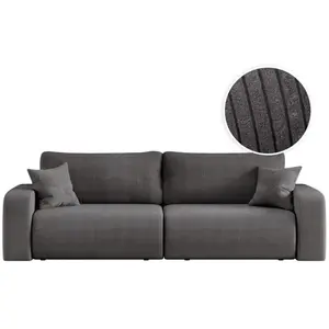 LOUNGITUDE Canapé droit 3 places ALYA convertible en velours côtelé - Gris pas cher