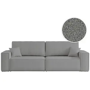 LOUNGITUDE Canapé droit 3 places FARAH convertible en tissu bouclette - Gris pas cher