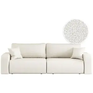 LOUNGITUDE Canapé droit 3 places ALYA convertible en tissu bouclette - Blanc pas cher