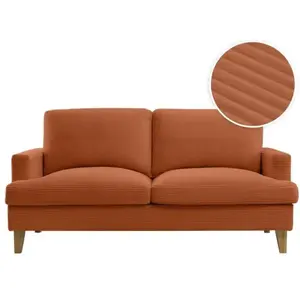 LOUNGITUDE Canapé droit 3 places TALMA en velours côtelé terracotta pieds bois pas cher