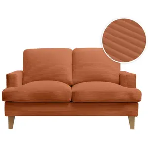 LOUNGITUDE Canapé droit 2 places TALMA en velours côtelé terracotta pieds bois pas cher