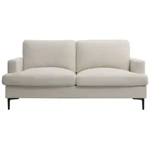 LOUNGITUDE Canapé droit TALMA 3 places en tissu beige pieds métal pas cher