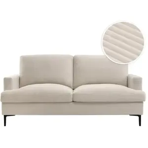 LOUNGITUDE Canapé droit 3 places TALMA en velours côtelé beige pieds noirs pas cher
