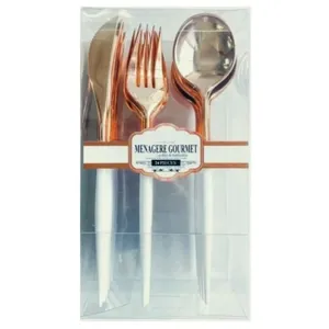 Boite ménagère - GOURMET - 24 couverts - Plastique - Design blanc/Rose Gold - Lavable au lave-vaisselle pas cher