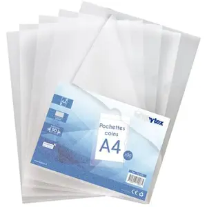 waytex Pochettes Coins A4 Transp. grainé 90 mic sachet 50 pas cher