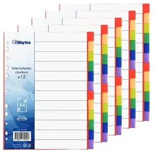 Waytex Lot de 5 jeux de 12 Intercalaires A4 Couleurs Vives en Polypropylène avec Page d'Index pas cher
