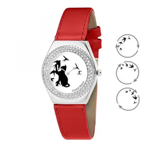 16547 Montre Alysson chat à mouvement tournant SC Crystal ornée de Cristaux scintillants pas cher