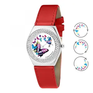 16547 Montre Alysson papillon à mouvement tournant SC Crystal ornée de Cristaux scintillantsVendu parcdiscount