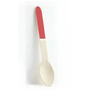 8 Petites Cuilleres en bois rouge vintage