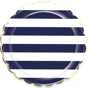 PARTYPRO - 8 Festoen-kartonnen borden maritieme stijl 23 cm met gouden rand