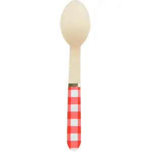PARTYPRO - 8 rood-wit geruite houten lepels 16 cm