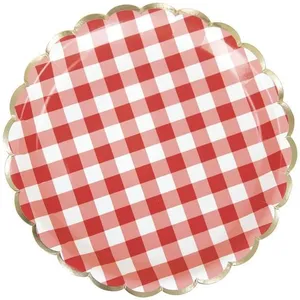 PARTYPRO - 8 geschulpte borden van rood-wit geruit karton 23 cm pas cher