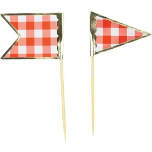 PARTYPRO - 10 vichy cocktailprikkers 10 cm rood en wit pas cher
