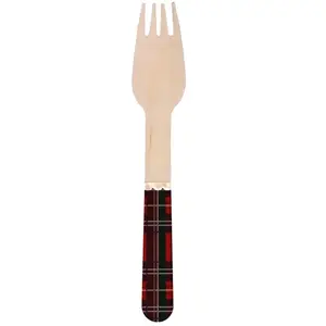 PARTYPRO - 8 kerst tartan houten vorken 16 cm wegwerp