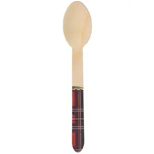 PARTYPRO - 8 kleine houten kerst tartaanslepels 16 cm met gouden bies pas cher