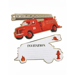 PARTYPRO - 8 brandweerwagen uitnodigingen 17 x 9,5 cm pas cher