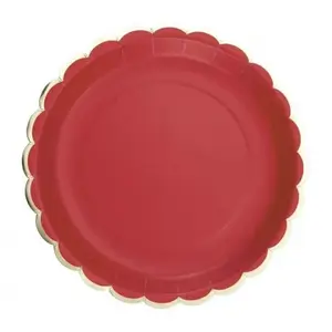 Comparateur de prix : Lot de 8 Assiettes en carton festonnées rouges et dorées - Multicolore - 23x2x23cm