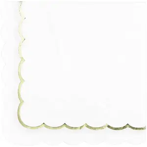 PARTYPRO 16 SERVIETTES DE TABLE JETABLE PAPIER FESTON LIGNE OR 33CM BLANC pas cher