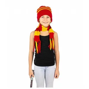 Ensemble bonnet et écharpe rayé en tricot pour enfant - Jaune et multicolore
