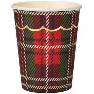 PARTYPRO - 8 rode kerst tartan bekers 200 ml van karton pas cher