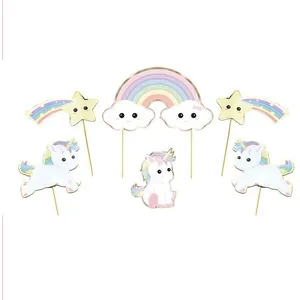 6 PICS DÉCO BABY LICORNE GÂTEAU 13CM ARC-EN-CIEL Multicolore pas cher