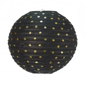 NO NAME Lanterne - NOIRE - À POIS OR - Papier - 35 CM pas cher