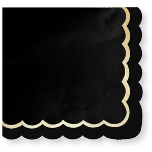 PARTYPRO 16 Serviettes en papier noires et dorées festonnées 33 x 33 cm pas cher