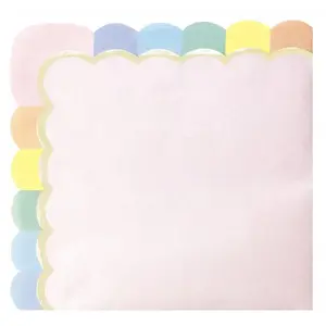 PARTYPRO - 16 roze pastel papieren servetten, 33 x 33 cm, geschulpte randen met regenboogkleuren pas cher