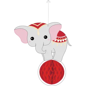 PARTYPRO - Honingraat papieren olifant vintage circus 25 cm rode hangdecoratie pas cher