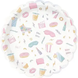 PARTYPRO - 8 feestelijke papieren borden 23 cm met iriserende motieven voor pyjamafeestje pas cher
