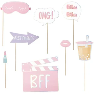 8 Accessoires photobooth Pyjama Party - Rose pas cher