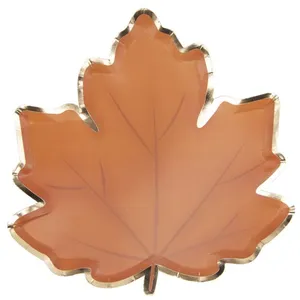 8 Assiettes en carton feuille d'automne 23 cm - Orange pas cher