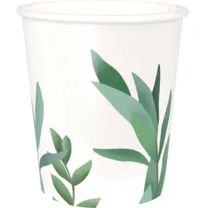 PARTYPRO - 8 kartonnen bekers eucalyptusbladeren 200 ml voor bruiloft