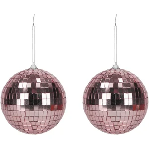 Party Pro 3330910RG, Lot de 2 petites Boules à facettes 10cm à suspendre, Rose Gold pas cher