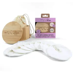 Set boîte Bambou + 10 disques démaquillants Coton+ Filet de lavage Feel Natural pas cher