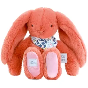 Doudou et Compagnie Peluche Lapin Fleurette Terracotta 25 Cm pas cher