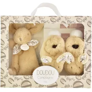 Coffret Chaussons et Doudou Beige Lapin Doudou pas cher