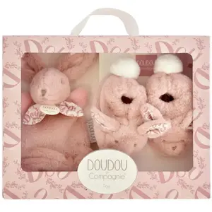 Coffret Chaussons et Doudou Rose Lapin Doudou pas cher