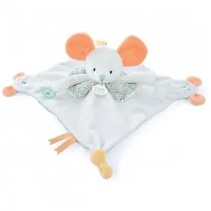 Doudou plat avec marionnette à doigt Souris Les petits Futés (30 cm) pas cher