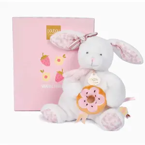 Doudou Pantin Lapin Avec Donut 20 Cm Vanille Fraise pas cher