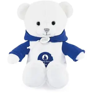 Peluche Doudou et Compagnie Ours Paris 2024 Blanc sweat à capuche bleu pas cher
