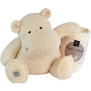 Histoire d'Ours Peluche L'Hippo + plaid écru pas cher