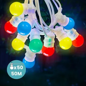 SKYLANTERN Kit Guirlande Guinguette 50m Multicolore Raccordable en Série Cable Blanc Guirlande Lumineuse 50 Rouge Jaune Vert Bleu 10 pas cher