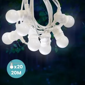 SKYLANTERN Guirlande Guinguette 20M Cable Blanc IP65 Raccordable en série Guirlande Lumineuse Extérieure 20 Bulbes Blanc pas cher