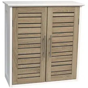 Tendance Meuble haut de salle de bain IDEKO - Double vasque - Blanc/Chêne vieilli pas cher